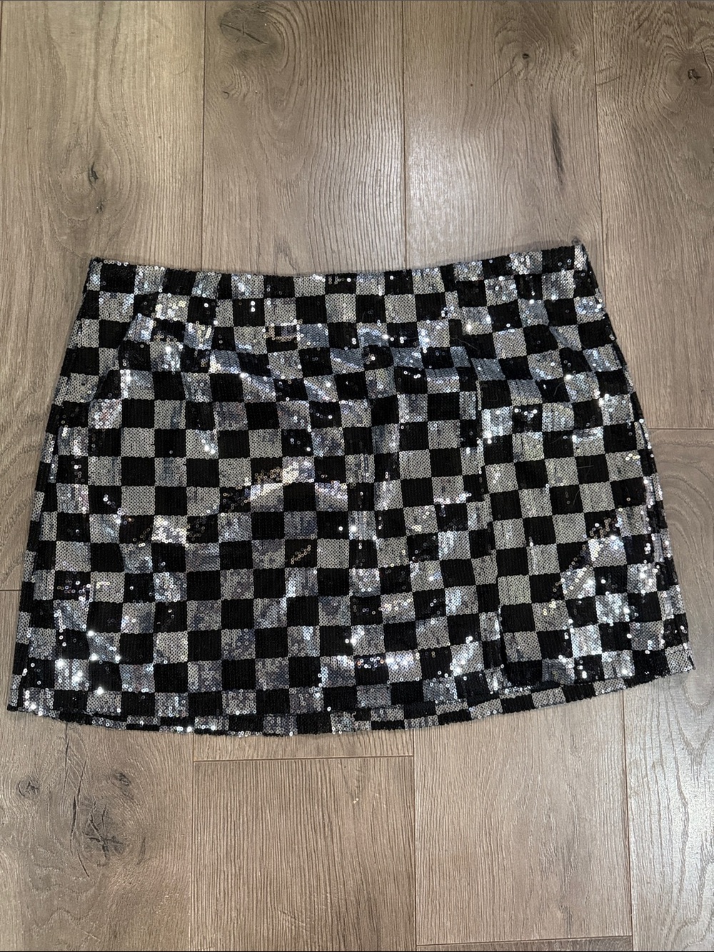 Sequin Checkered Mini Skirt - Black & Silver